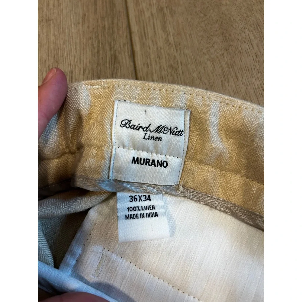 Murano Baird McNutt Irish Linen Herringbone Pants Mens 36x34 Beige Cuffed New